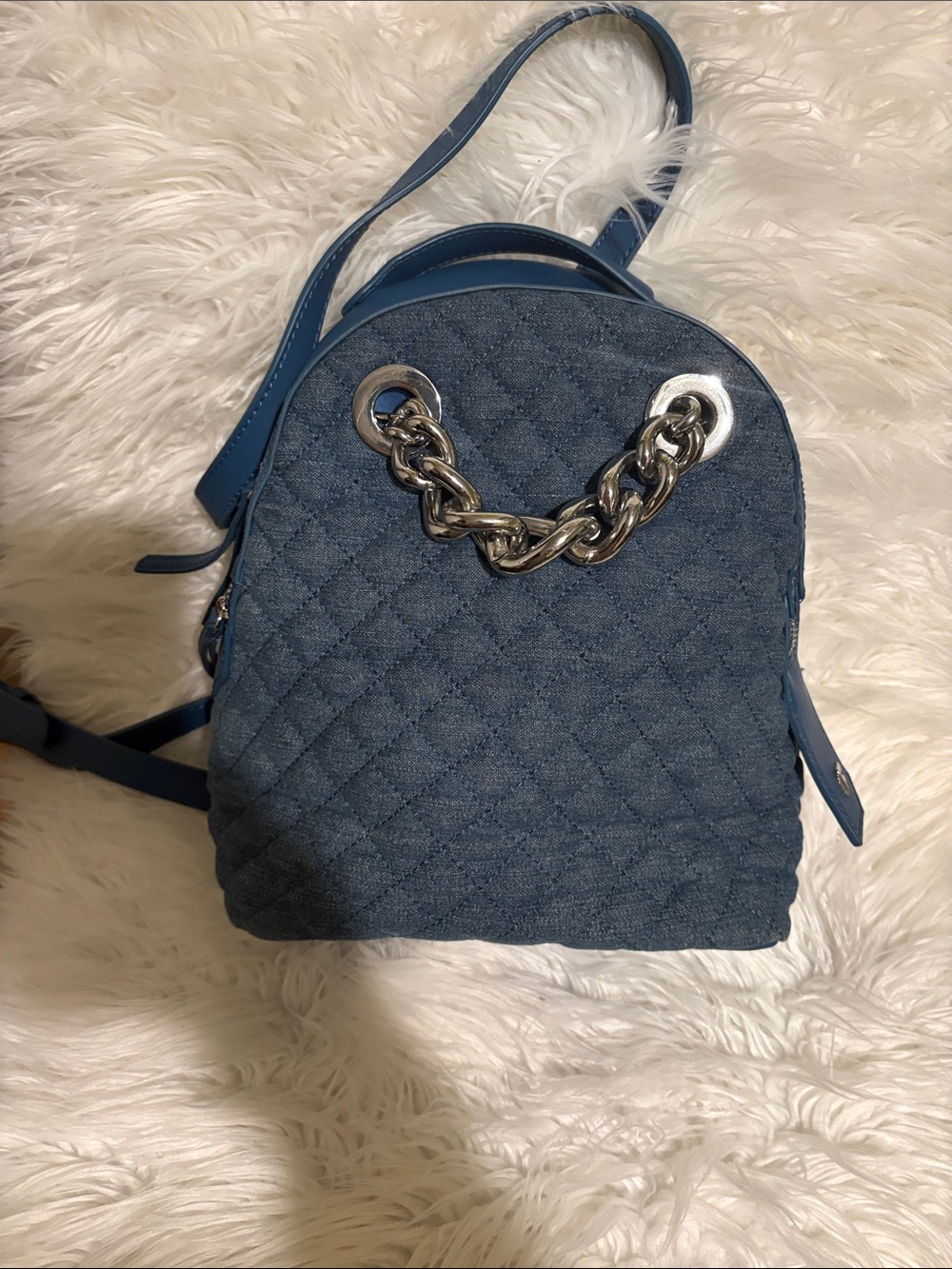 Quilted Blue Mini Backpack Handbag medium size